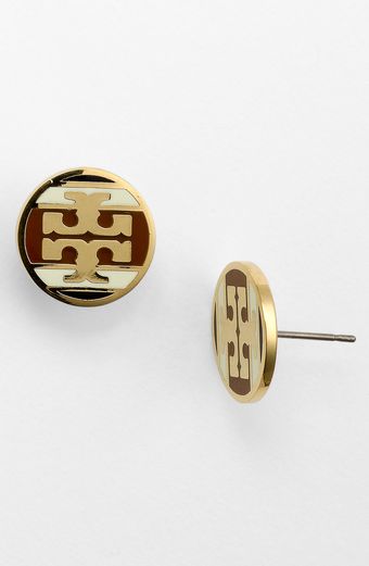 Tory Burch Stripe Logo Stud Earrings - Lyst