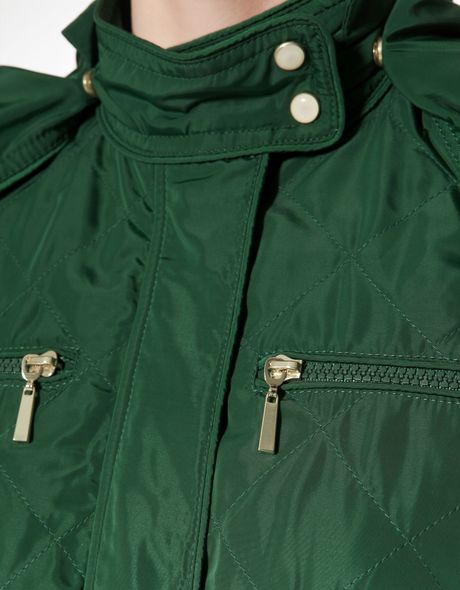Zara Quilted Jacket with Piping and Pockets in Green | Lyst