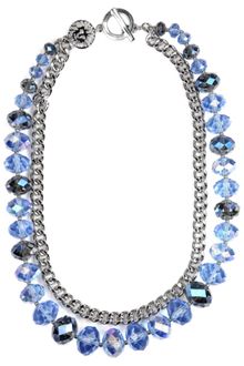 Anne Klein Imitation Rhodium Blue Glass Beaded Layered Necklace - Lyst
