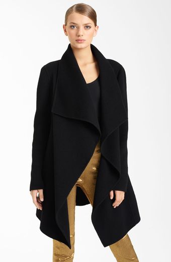 Donna Karan New York Collection Belted Funnel Neck Coat - Lyst