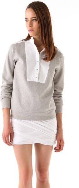 T By Alexander Wang Pique Oxford Placket Sweatshirt in Gray (grey) - Lyst