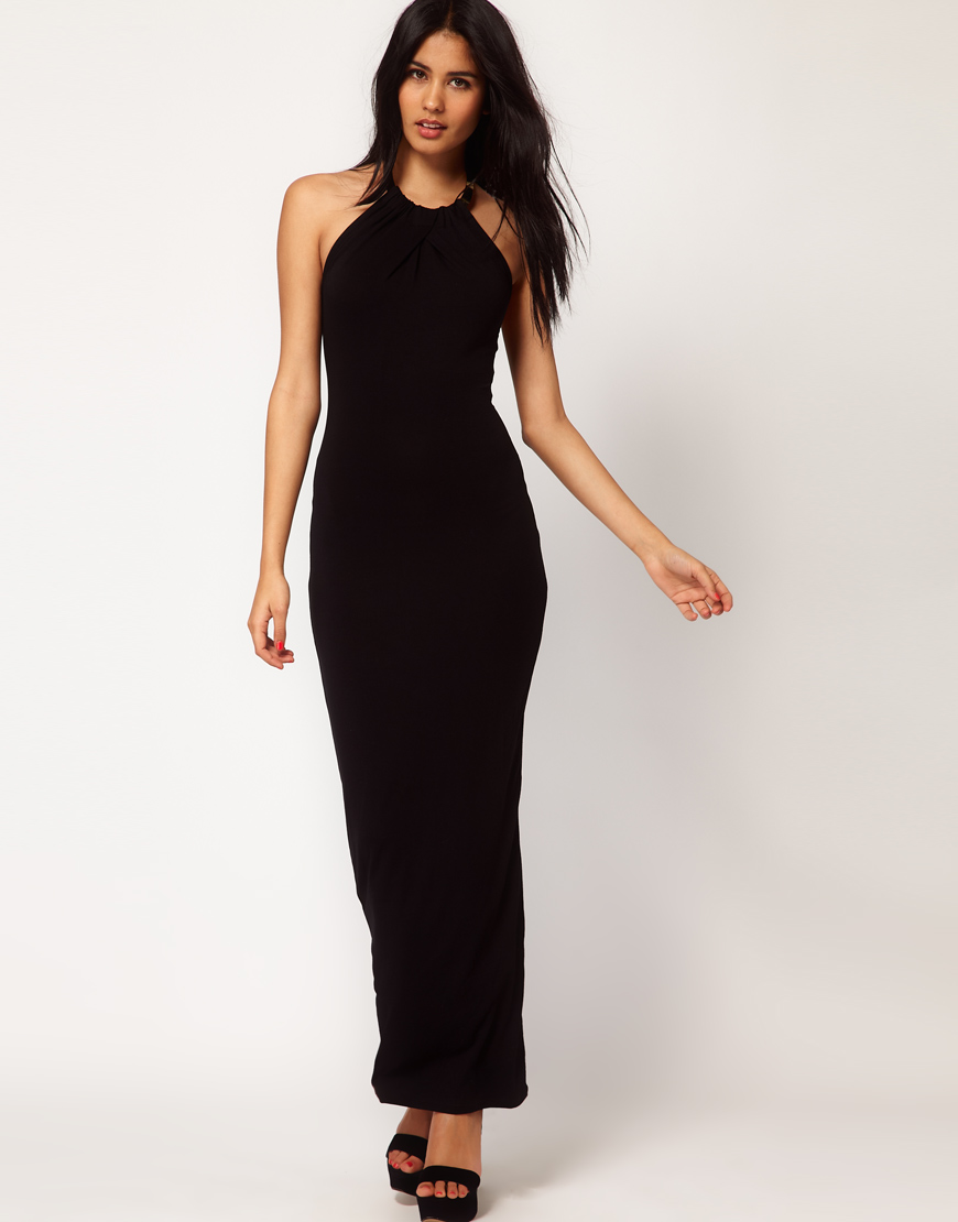 Asos Collection Asos Maxi Dress with Gold Necklace in Black | Lyst