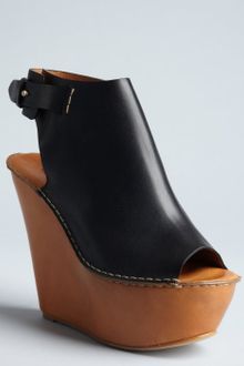 Chloé Black Leather Tucson Peep Toe Wedges - Lyst
