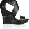 Diane Von Furstenberg Leather and Wooden Wedge Sandals in Black - Lyst