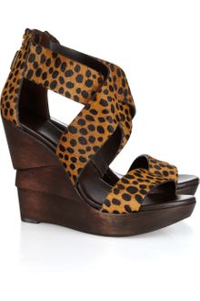 Diane Von Furstenberg Opal Printed Calf Hair Wooden Wedge Sandals - Lyst