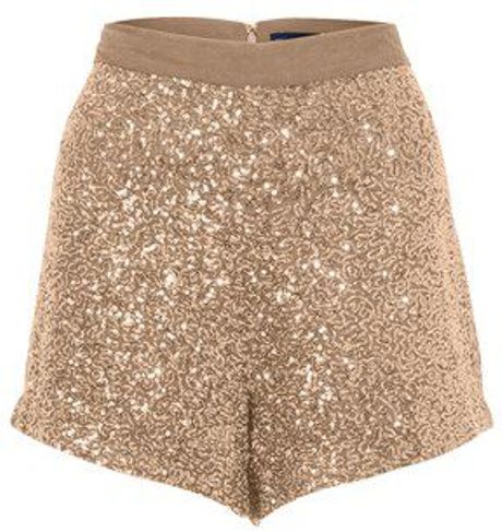 French Connection Fast Mini Sequins Shorts in Gold (pink) - Lyst