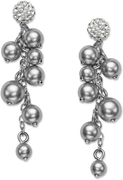 Majestic Crystal Pearl Cluster Drop Earrings in Silver (pearl) - Lyst