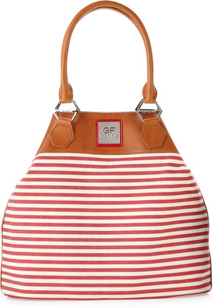 Gianfranco Ferré Striped Shoulder Tote Red in Brown (red wht) - Lyst