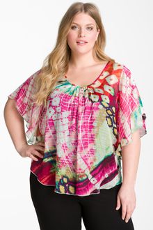 Karen Kane Angel Sleeve Sheer Silk Blouse - Lyst