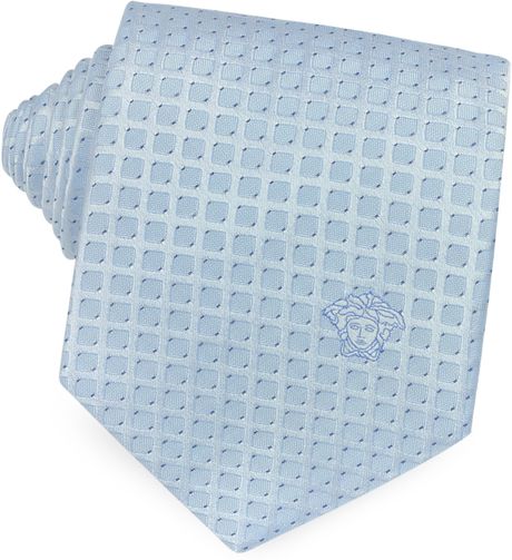 Versace Mini Squares Woven Silk Tie in Blue for Men - Lyst