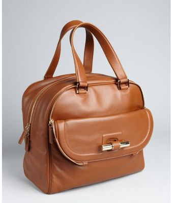  Tan Leather Justine Slide Bar Satchel 