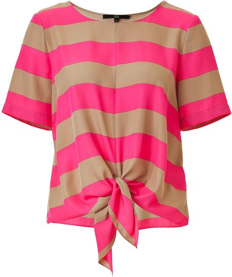 Tibi Magentasand Striped Knot Front Top in Gray (magenta) - Lyst