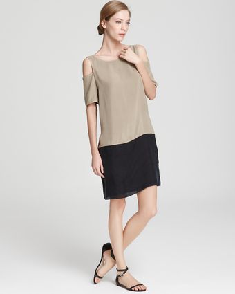  Dress Cold Shoulder Color Block 