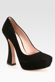 Miu Miu Suede Curved Heel Pumps - Lyst