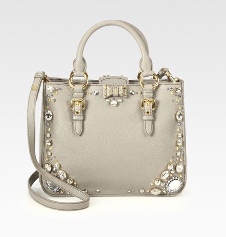 Miu Miu Madras Jeweled Satchel in Gray (grey) - Lyst
