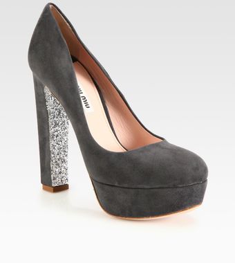  Suede and Glitter Platform Pumps 