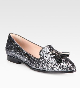 Miu Miu Glitter Metallic Leather Loafers - Lyst