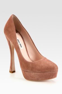 Miu Miu Suede Platform Pumps - Lyst