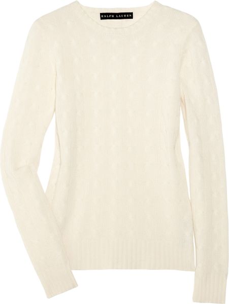 Ralph Lauren Black Label Cableknit Cashmere Sweater in White - Lyst