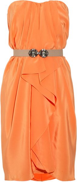 Bcbgmaxazria Belted Silkcharmeuse Dress in Orange - Lyst