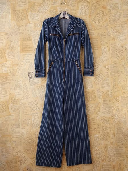 Free People Vintage Pinstripe Denim Jumpsuit in Blue (denim) | Lyst