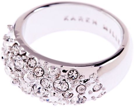 Karen Millen Slim Encrusted Metal Ring in Gray (silver) - Lyst