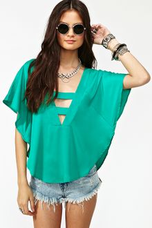Nasty Gal Plunging Batwing Top Jade - Lyst