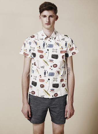  Ecru Abstract Print Shirt 