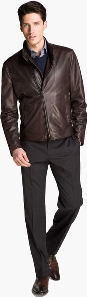 Armani Asymmetrical Zip Leather Jacket in Brown for Men - Lyst