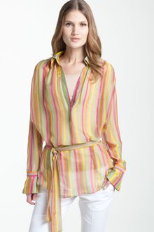 Catherine Malandrino Tie Waist Sheer Silk Blouse - Lyst