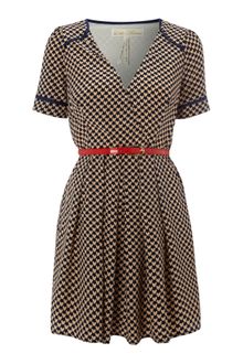 Little Mistress Short Sleeve Heart Print Belted Dress - Lyst