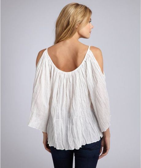 Love Sam Ecru Cotton Gauze Cutout Shoulder Peasant Blouse In White Ivory Lyst 9133