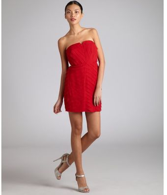 Adam Vermilion Silk Tiered Strapless Cocktail Dress - Lyst