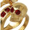 Alexander Mcqueen Swarovski Crystal Doubleskull Ring in Gold - Lyst