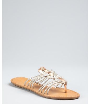  Silver Woven Rope Leather Camilla Thong Sandals 