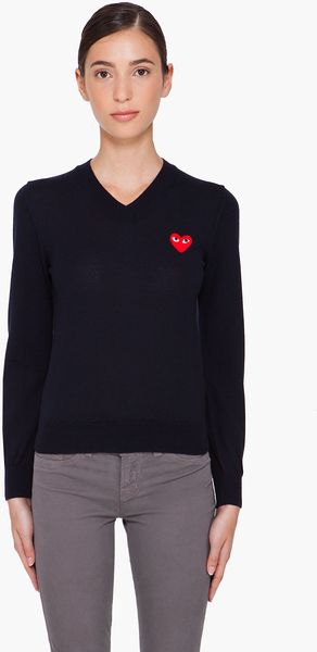 Play Comme Des Garçons Navy Red Emblem Sweater - Lyst