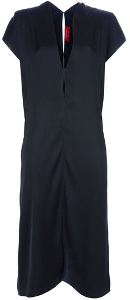 Lanvin Plunge Neck Dress in Black - Lyst