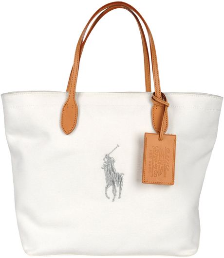 Ralph Lauren Medium Fabric Bag in White - Lyst