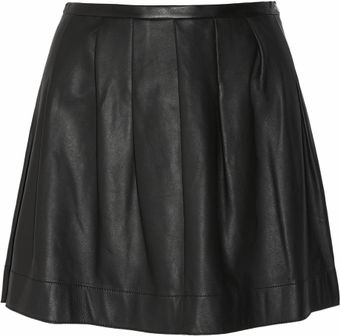Rebecca Taylor Pleated Leather Mini Skirt - Lyst