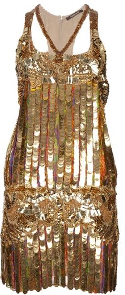 Roberto Cavalli Sequin Dress in Gold - Lyst