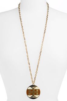 Tory Burch Stripe Logo Plaque Pendant Necklace - Lyst