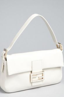 Fendi White Leather Logo Buckle Baguette - Lyst