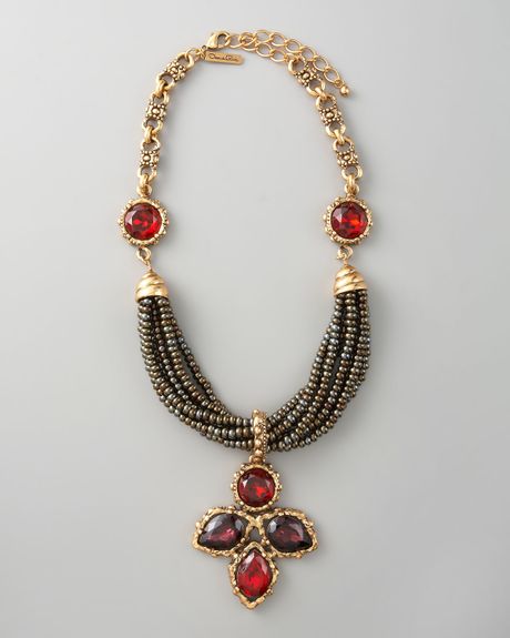Oscar De La Renta Crystal Pendant Necklace in Gold (multi colors) - Lyst