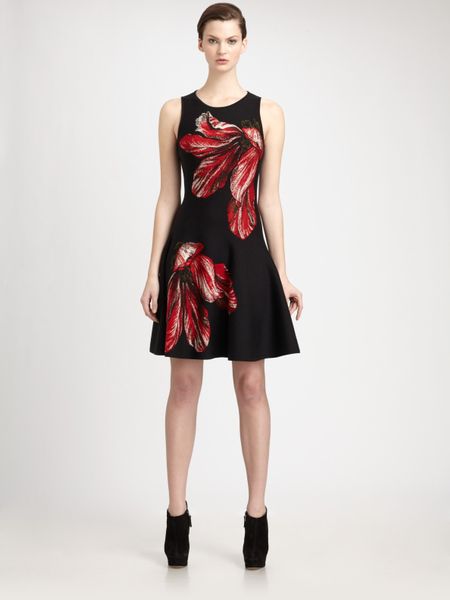 Alexander Mcqueen Floral Dress in Black - Lyst
