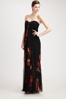 Alexander McQueen Silk Floral Bustier Gown - Lyst
