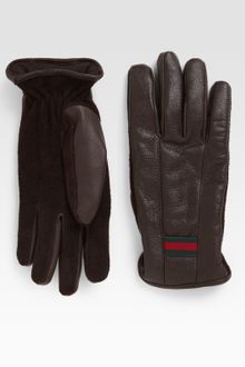 Gucci Web Detail Leather Gloves - Lyst