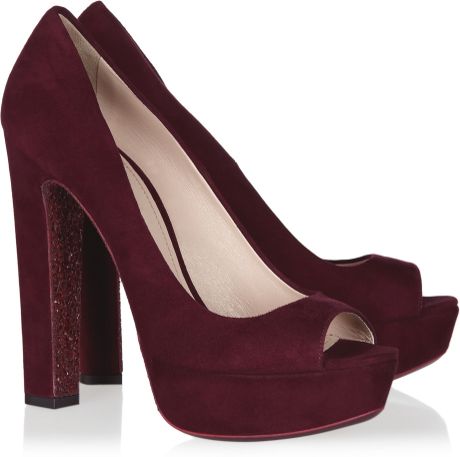 Miu Miu Glittersole Suede Pumps in Purple (merlot) - Lyst