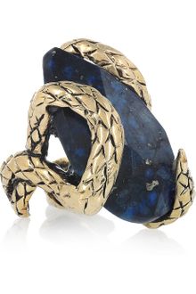 Roberto Cavalli White Goldplated Lapis Lazuli Snake Ring - Lyst