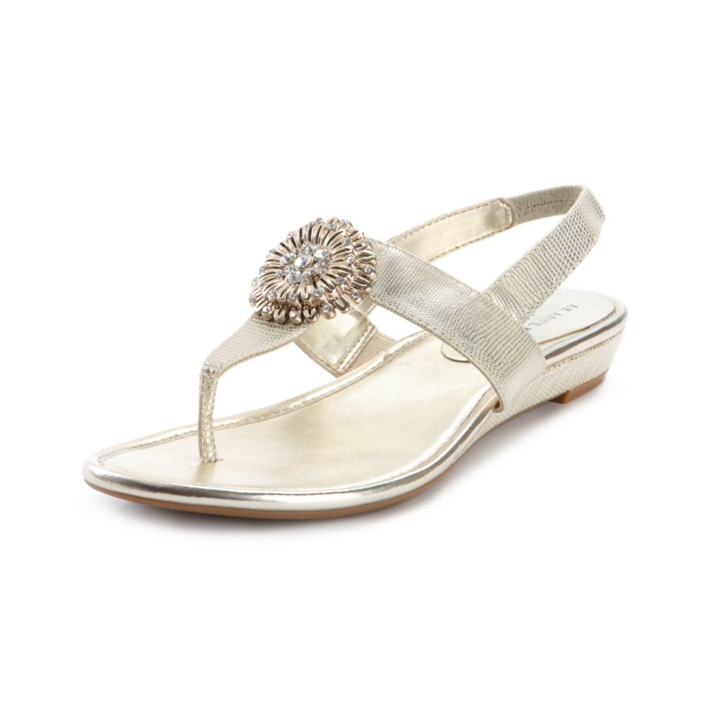 Anne Klein Annabella Wedge Thong Sandals in Gold (light