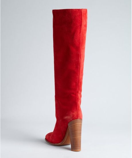 stacked heel suede boot